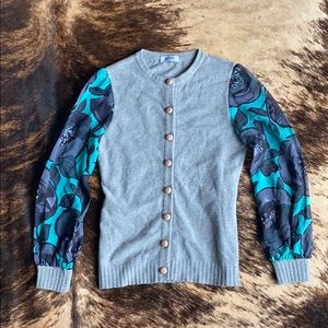 Grey contrast sleeve moschino cardigan